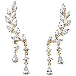 Gold Tone Marquise Cut and Pear Drop Crystal Ear Climber Drop Earrings (43x8mm)