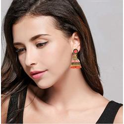 idealway 4-6 Pairs Indian Jhumka Jhumki Drop Dangle Earrings for Women Mexico Gypsy Enamel Earrings Ethnic Style Golden Ball Pendant Earrings Female