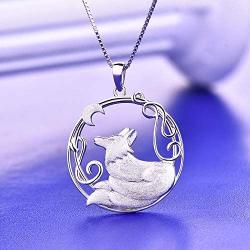 YL Fox Necklace Sterling Silver Round Fillgree Pendant Moon Jewelry Women Gifts