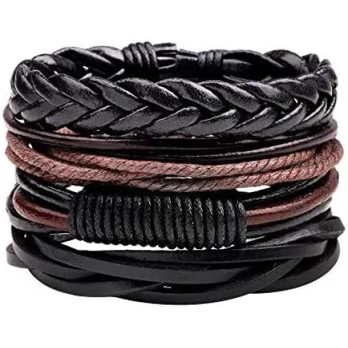 León Jewelry 4PCS Set Handmade Braided Leather Bracelet Unisex Women Men Cuff Bangle Adjustable Wristband Wrap León Jewelry 4PCS Set Handmade Braided Leather Bracelet Unisex Women Men Cuff Bangle Adjustable Wristband Wrap