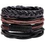 León Jewelry 4PCS Set Handmade Braided Leather Bracelet Unisex Women Men Cuff Bangle Adjustable Wristband Wrap