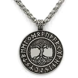 GuoShuang Norse Vikings Runes Amulet Pendant Necklace The Tree of Life Runes Pendant Necklace Nordic Talisman