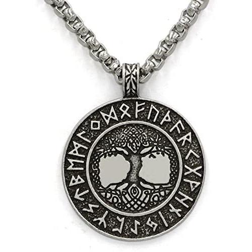 GuoShuang Norse Vikings Runes Amulet Pendant Necklace The Tree of Life Runes Pendant Necklace Nordic Talisman