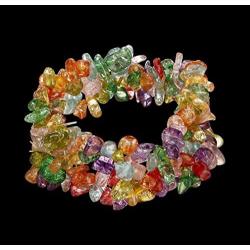 LINJIE JEWELRY Synthetic Amethyst/Turquoise/Rock Crystal Bracelet Quartz Healing Chakra Crushed Stone Chips Chunky Stretch Strand