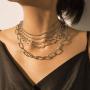 Layered Punk Chunky Chain Choker Necklace, Statement Cool Sliver Multilayer Hip Hop Necklace with Lock Pendant for Women Girls