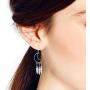 Crescent Moon Outline Chandelier Feathers .925 Sterling Silver Dangle Earrings