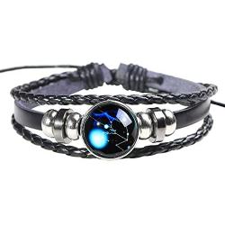 H.ZBRUJ Constellation Leather Bracelet Adjustable Punk Bracelet Braided Rope Wristbands for Men Women