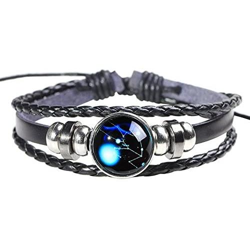 H.ZBRUJ Constellation Leather Bracelet Adjustable Punk Bracelet Braided Rope Wristbands for Men Women