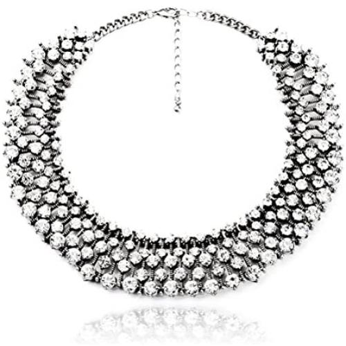 Fun Daisy Grand UK Princess Kate Middleton Hot Silver Tone Rhinestone Fashion Necklace - xl00941-S
