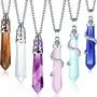 Yaomiao 6 Pieces Hexagonal Natural Crystal Quartz Healing Necklace Crystal Pendant Gemstones Jewelry with 26.8 Inches Stainless Steel Chain for Women Girls Ladies
