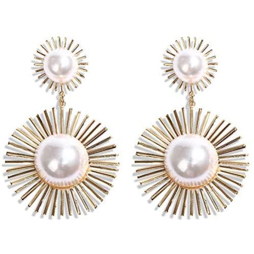 Exaggerated Big Drop Earrings for Women Big Pearl Round Dangle Earrings Wild Sun Earrings Female Fashion Jewelry