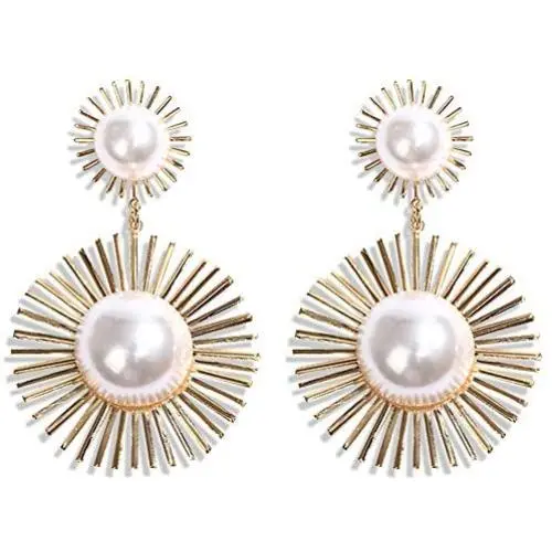 Exaggerated Big Drop Earrings for Women Big Pearl Round Dangle Earrings Wild Sun Earrings Female Fashion Jewelry