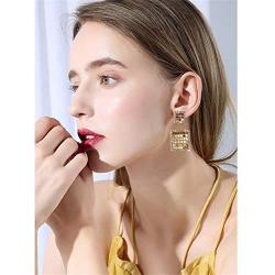 D.Rosse Lightweight Sequin Crystal Dangle Earring Metal Mesh Grid Tassel Drop Earrings Long Gold Shining Square Stud Earrings for Women Girls