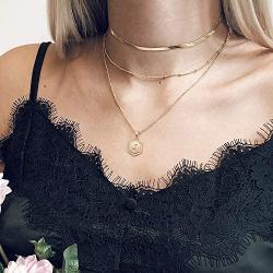 Yoosteel Dainty Layered Gold Necklaces for Women, 14K Gold Plated Tiny Hexagon Letter Necklace Personalized Initial Monogram Gold Layered Necklaces for Women Jewelry