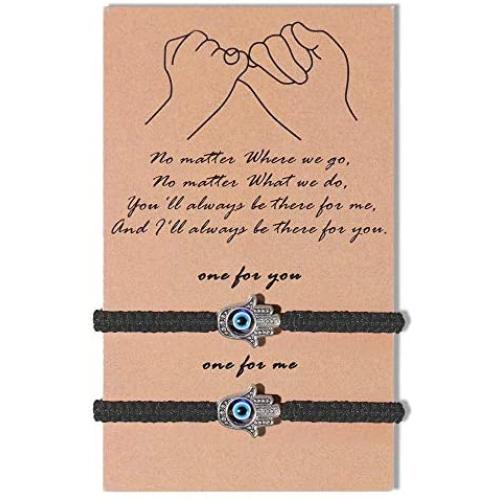 SUNSH 2Pcs Hamsa Hand Evil Eye Bracelets for Women Teen Girl Boy Couple Kabbalah Adjustable Rope Lucky Jewelry Wish Protection String Family Husband Wife Boyfriend Girlfriend Friendship Gifts