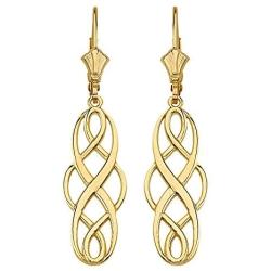 Polished 14k Yellow Gold Celtic Interlace Knot Work Dangle Earrings