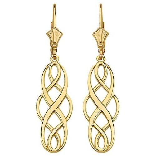 Polished 14k Yellow Gold Celtic Interlace Knot Work Dangle Earrings