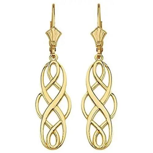 Polished 14k Yellow Gold Celtic Interlace Knot Work Dangle Earrings Polished 14k Yellow Gold Celtic Interlace Knot Work Dangle Earrings
