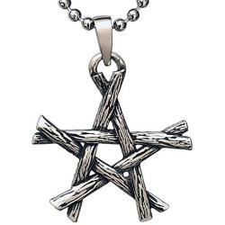 Wicca Jewelry Magic Pentagram Star Twigs Bundle Pagan Witchcraft Witch Witches Wiccan Magick Gothic Pewter Mens Pendant Necklace Lucky Charm Protection Amulet Talisman for men women Silver Ball Chain