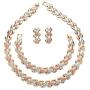 Palm Beach Jewelry Tri-Tone Goldtone Rosetone Silvertone Link Necklace Earring and Bracelet Set (14mm), Fold Over Clasp, 17 inches