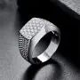 BONLAVIE 10MM Sterling Silver Mens Engagement Ring Twist Rope Round Cubic Zirconia Pave CZ Wedding Ring for Men