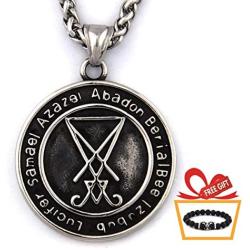 GUNGNEER Pentagram Sigil Of Lucifer Pendant Necklace Stainless Steel Keel Chain Devil Satan Jewelry Men Women