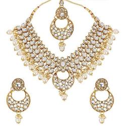 MUCH-MORE Indian Traditional Kundan Bridal Necklace Pearl & Colored Beads Bollywood Style Set