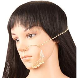 Touchstone New Indian Bollywood Desire Kundan Polki Look Designer Bridal Jewelry Nath (Nose Accessory) in Gold Tone for Women.