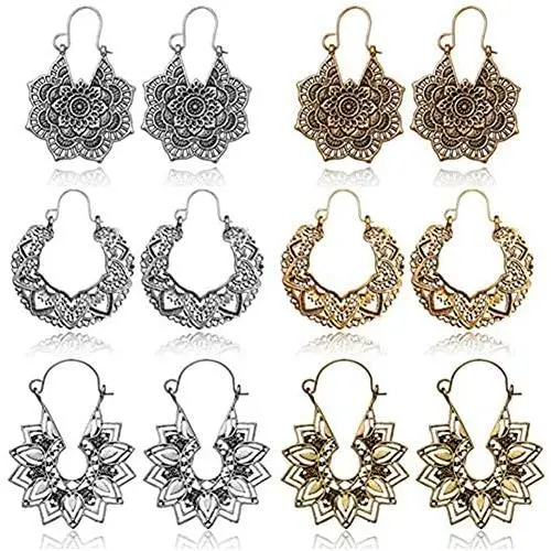 6 Pairs Vintage Mandala Flower Gypsy Drop Dangle Statement Earrings for Women Boho Retro Tribal Hollow Earrings Jewelry Set 6 Pairs Vintage Mandala Flower Gypsy Drop Dangle Statement Earrings for Women Boho Retro Tribal Hollow Earrings Jewelry Set