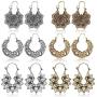 6 Pairs Vintage Mandala Flower Gypsy Drop Dangle Statement Earrings for Women Boho Retro Tribal Hollow Earrings Jewelry Set