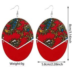 ZRosse 2 pairs African Tradition Prints Wooden Drop Earrings Afrocentric Ethnic Bohemian Styles Big Wood Loops Jewelry For Women Gifts