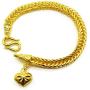 Braid Gorgeous Heart Charm Thai Baht Yellow Gold Plated Filled Bangle 23k 24k Bracelet Jewelry 7 inch
