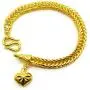 Braid Gorgeous Heart Charm Thai Baht Yellow Gold Plated Filled Bangle 23k 24k Bracelet Jewelry 7 inch Braid Gorgeous Heart Charm Thai Baht Yellow Gold Plated Filled Bangle 23k 24k Bracelet Jewelry 7 inch