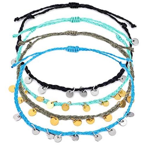 kelistom Waterproof Handmade Anklet Set for Women Bohemian Braided String Rope Bead Chain Ankle Bracelet Hawaii Adjustable Beach Foot Jewelry