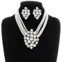SP Sophia Collection Simulated Floral Pearl Blossom Multi Strand Necklace and Earring Set, Clip On Earring 2 Set