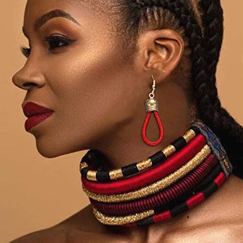 Barode Multilayer Tribal Choker Necklace Colorful Rope Weave African Necklaces Woven Chockers Chunky Statement Necklace and Earrings Set for Women