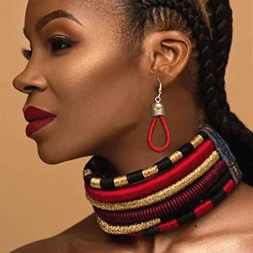 Barode Multilayer Tribal Choker Necklace Colorful Rope Weave African Necklaces Woven Chockers Chunky Statement Necklace and Earrings Set for Women Barode Multilayer Tribal Choker Necklace Colorful Rope Weave African Necklaces Woven Chockers Chunky Statement Necklace and Earrings Set for Women