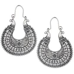 Efulgenz Oxidized Silver Hoops Boho Vintage Retro Tribal Tibetan Gypsy Dangle Indian Bollywood Ethnic Earrings Love Gift