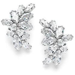 Mariell Cubic Zirconia Marquis-Cut Graceful Curved Cluster Bridal Wedding Earrings - Platinum Plated