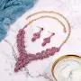BriLove Wedding Jewelry Sets for Brides Leaf Rhinestone Beaded Y-Shape Neckalce Dangle Earrings