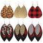 Long Dangle Leather Earrings for Women Layered Handmade Plaid Faux Leather Leaf Dangle earrings Lightweight Leopard Print Teardrop Earrings Set for Girls Lady