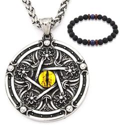 Gungneer Wiccan Pentagram Necklace Stainless Steel Pendant Keel Chain Protection Pentacle Jewelry for Men Women