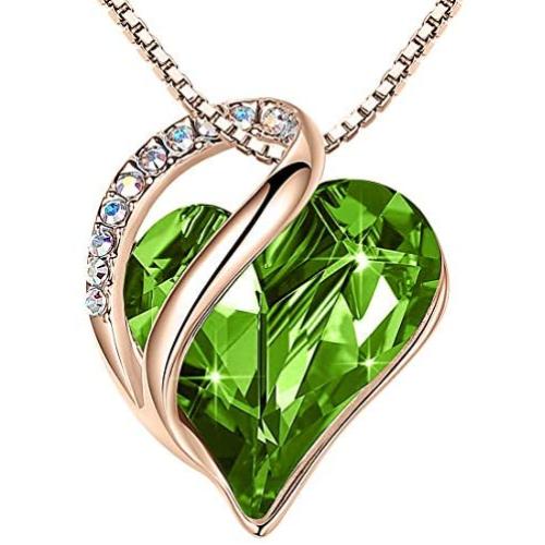 Leafael 18K Rose Gold Plated Love Heart Pendant Necklace with Healing Stone Crystal Jewelry Gifts for Women, 18''+2''