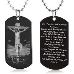 FAYERXL St Michael Necklace for Men,Personalized Black Dog Tag Necklace Gift for Men,Archangel Michael Protection Amulet Pendant Necklace Catholic Jewelry