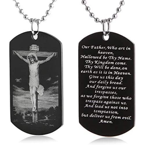 FAYERXL St Michael Necklace for Men,Personalized Black Dog Tag Necklace Gift for Men,Archangel Michael Protection Amulet Pendant Necklace Catholic Jewelry