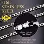 U7 Stainless Steel Figaro Chain|Width 3mm-12mm|Length 16 Inch to 32 Inch|Italian Style Flat Link Necklace for Men and Women, Gift Box Packed