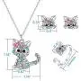 Bievochy Cat Necklace for Girls Women Kitty Cat Pendant Necklace Earrings Ring Jewelry Set