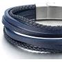 COOLSTEELANDBEYOND Mens Womens Multi-Strand Navy Blue Braided Leather Bracelet Wristband with Steel Magnetic Clasp