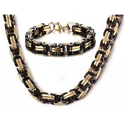 MPRAINBOW Stainless Steel 6MM/8MM Width Punk Cool Bike Motorcycle Link Chain Bracelet & Necklace Sets Gift for Men Women,Hip Hop Jewelry