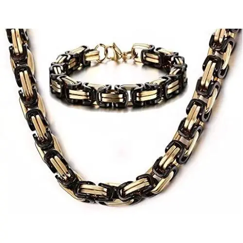 MPRAINBOW Stainless Steel 6MM/8MM Width Punk Cool Bike Motorcycle Link Chain Bracelet & Necklace Sets Gift for Men Women,Hip Hop Jewelry